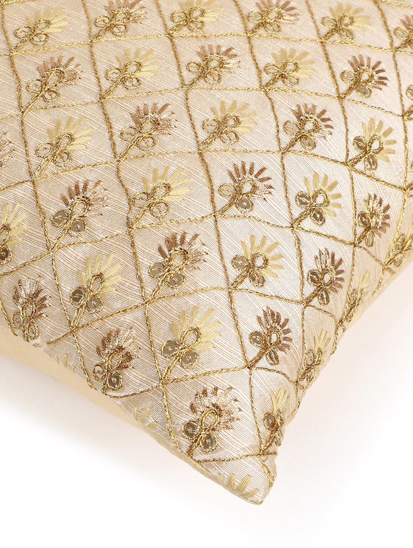 mezposh beige & gold embroidered faux silk cushion covers (16"x16") set of 2 - 21186017 - Standard Image - 5