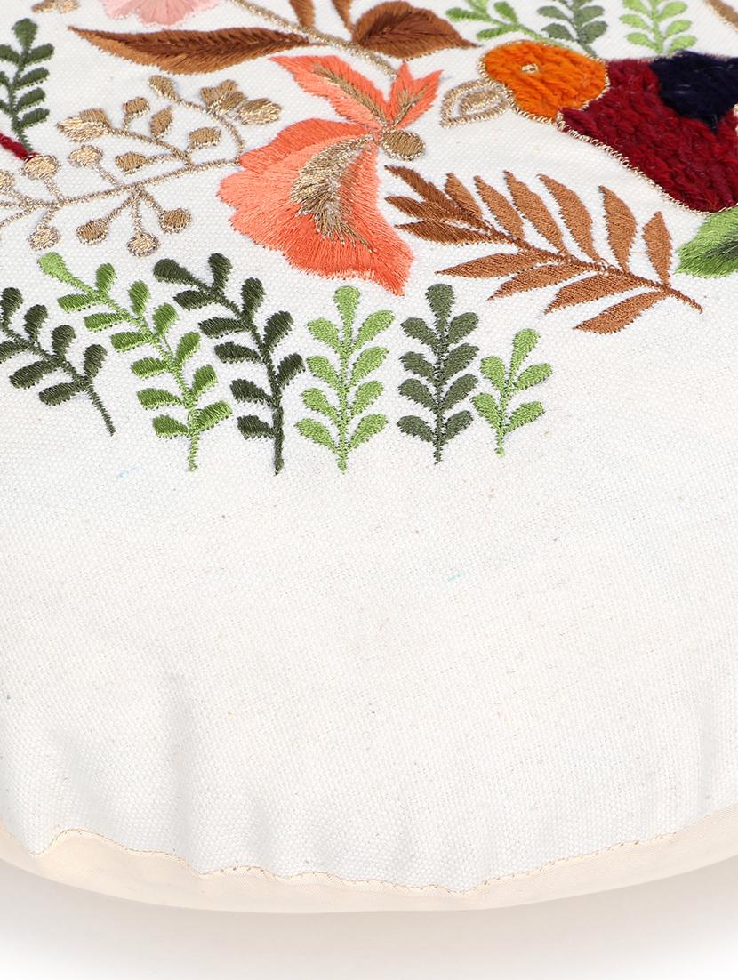 mezposh natural & multi quirky embroidered cotton canvas cushion covers (16 inch dia) set of 2 - 21186028 - Standard Image - 5