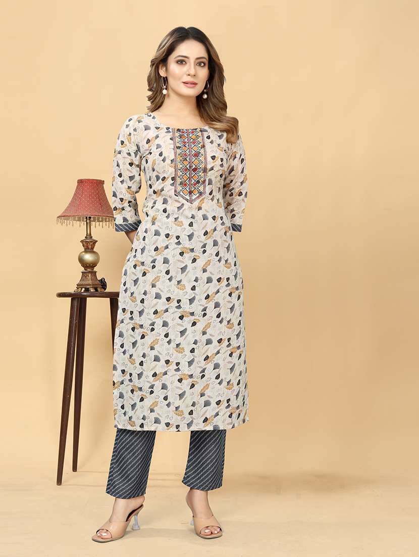 women round neck kurta pant set