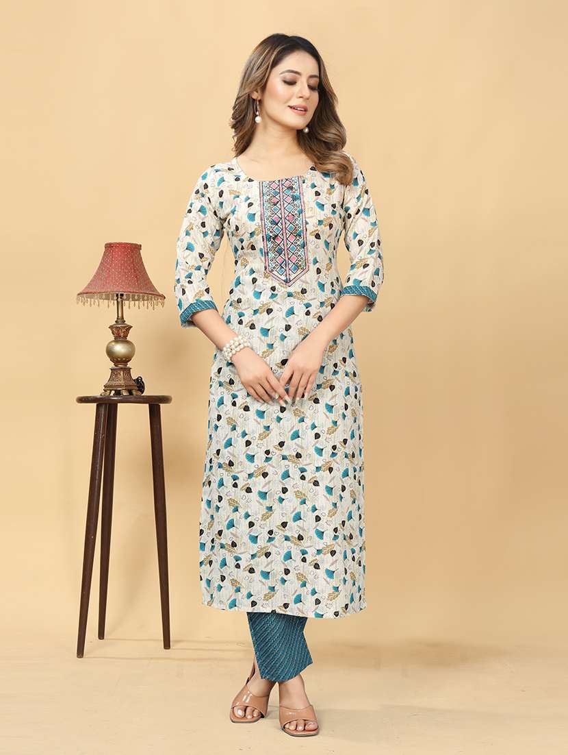 women round neck kurta pant set