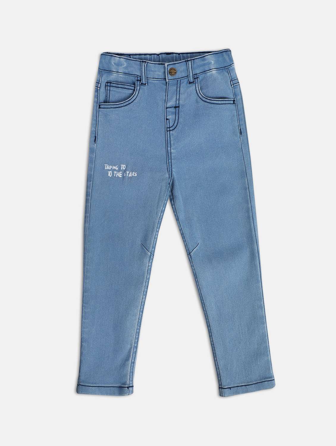 blue cotton blend plain jeans