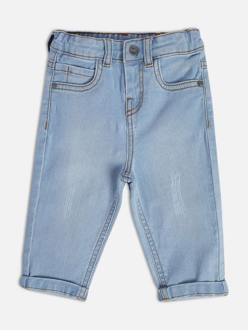 light blue cotton blend plain jeans