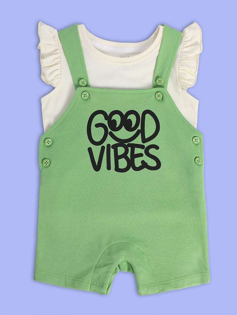 green cotton blend dungaree et