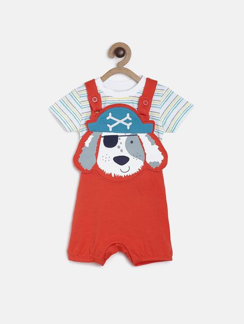 red cotton dungaree set - 21187347 - Standard Image - 0