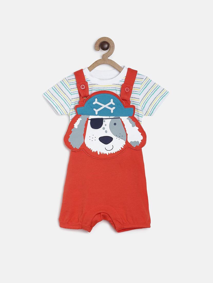 red cotton dungaree set - 21187347 - Zoom Image - 0