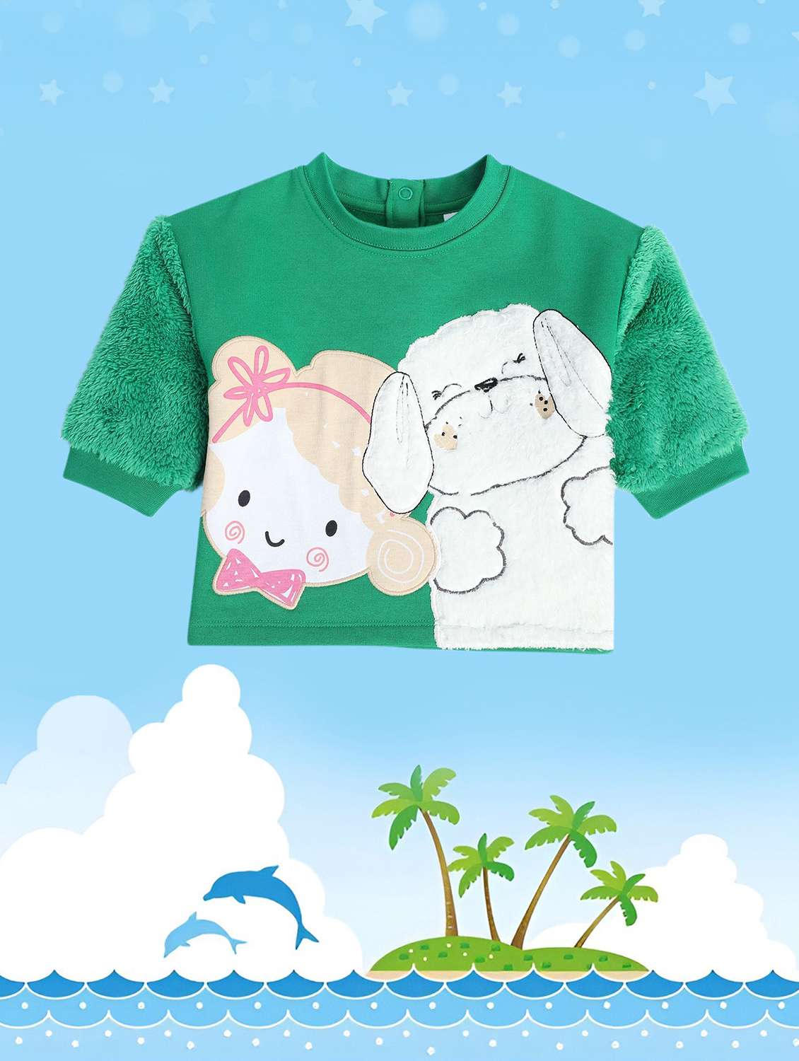 green cotton front print sweatshirt