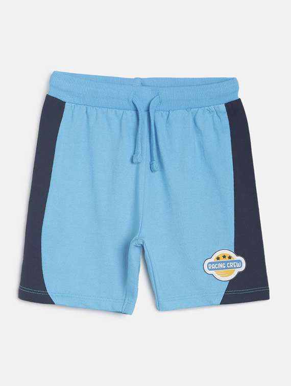 blue colour block shorts