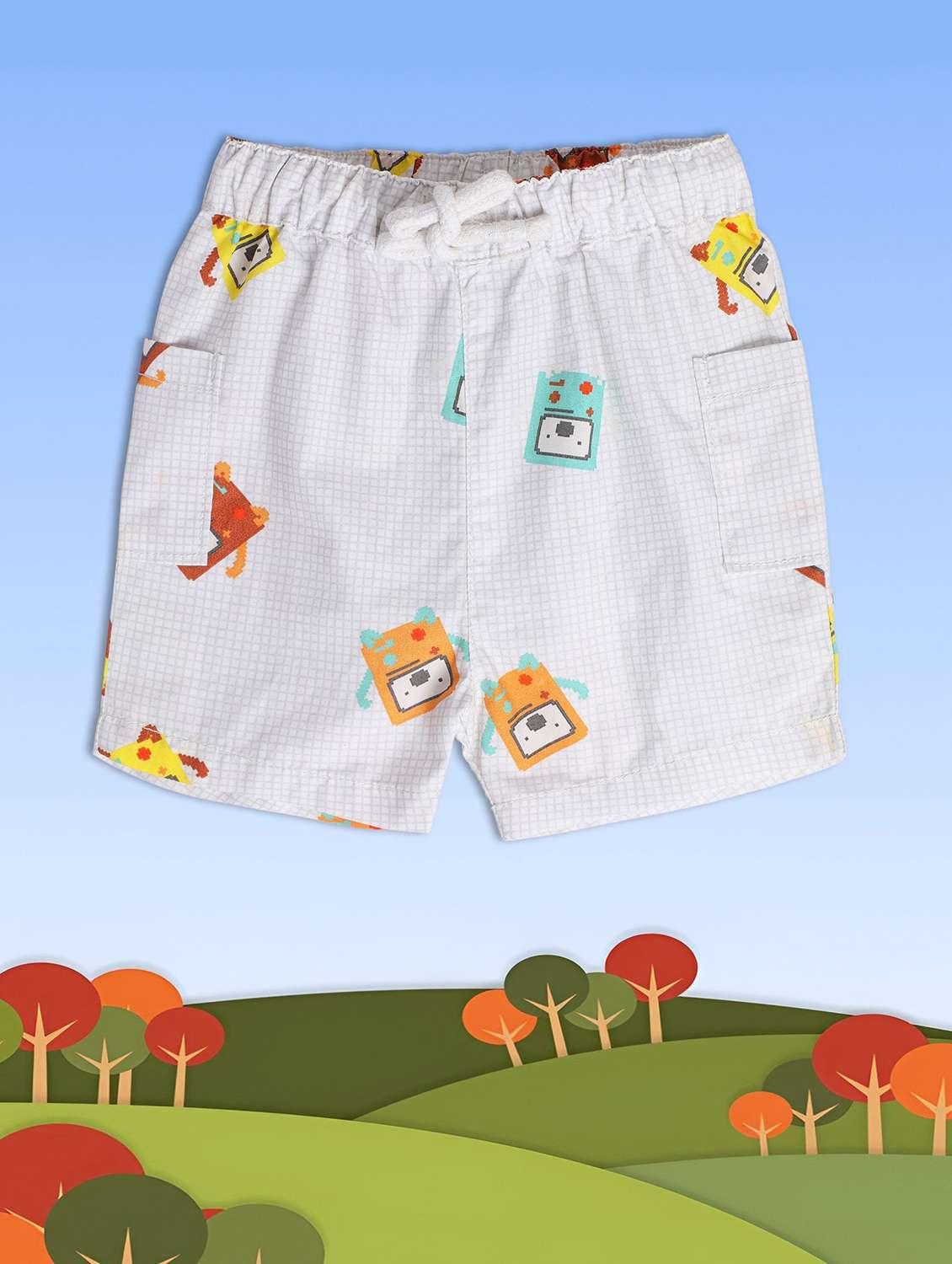 boys white printed shorts