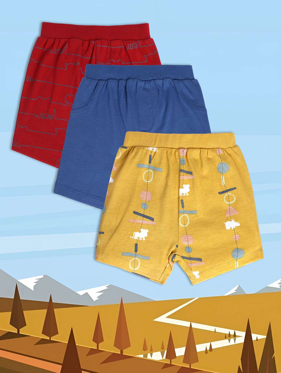 pack of 3 multi colored mid rise shorts