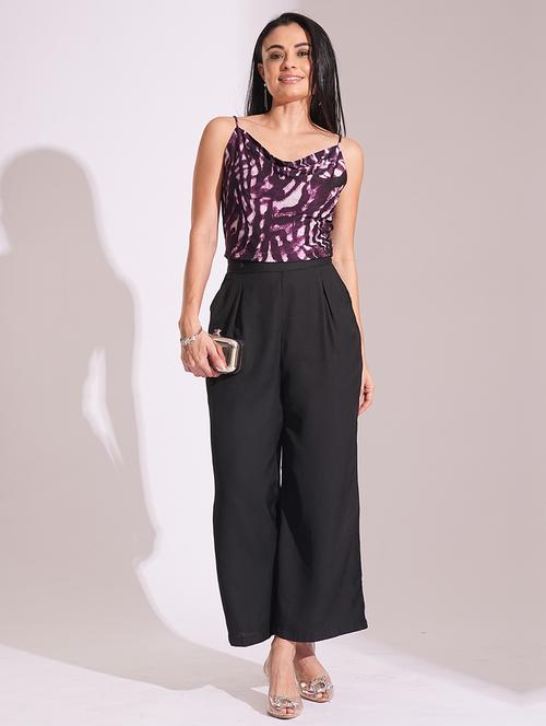globus women black high-rise pleated back frilled waist wide leg trousers - 21193420 - Standard Image - 0