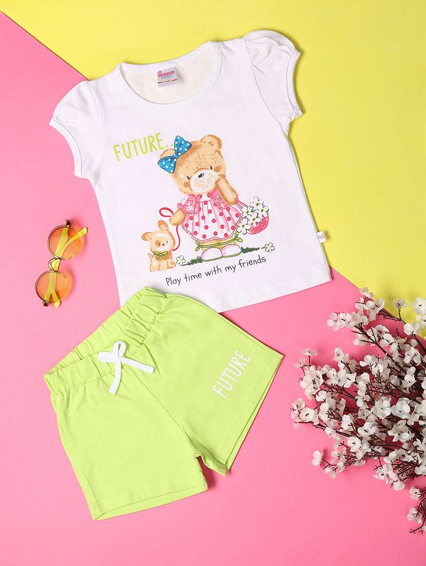 girls white cotton top & shorts set