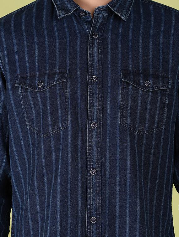men blue striped regular fit collared casual shirt - 21194988 - Standard Image - 5