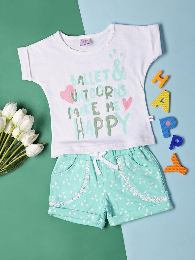 kids white cotton top & shorts set - 21195155 -  Zoom Image - 0