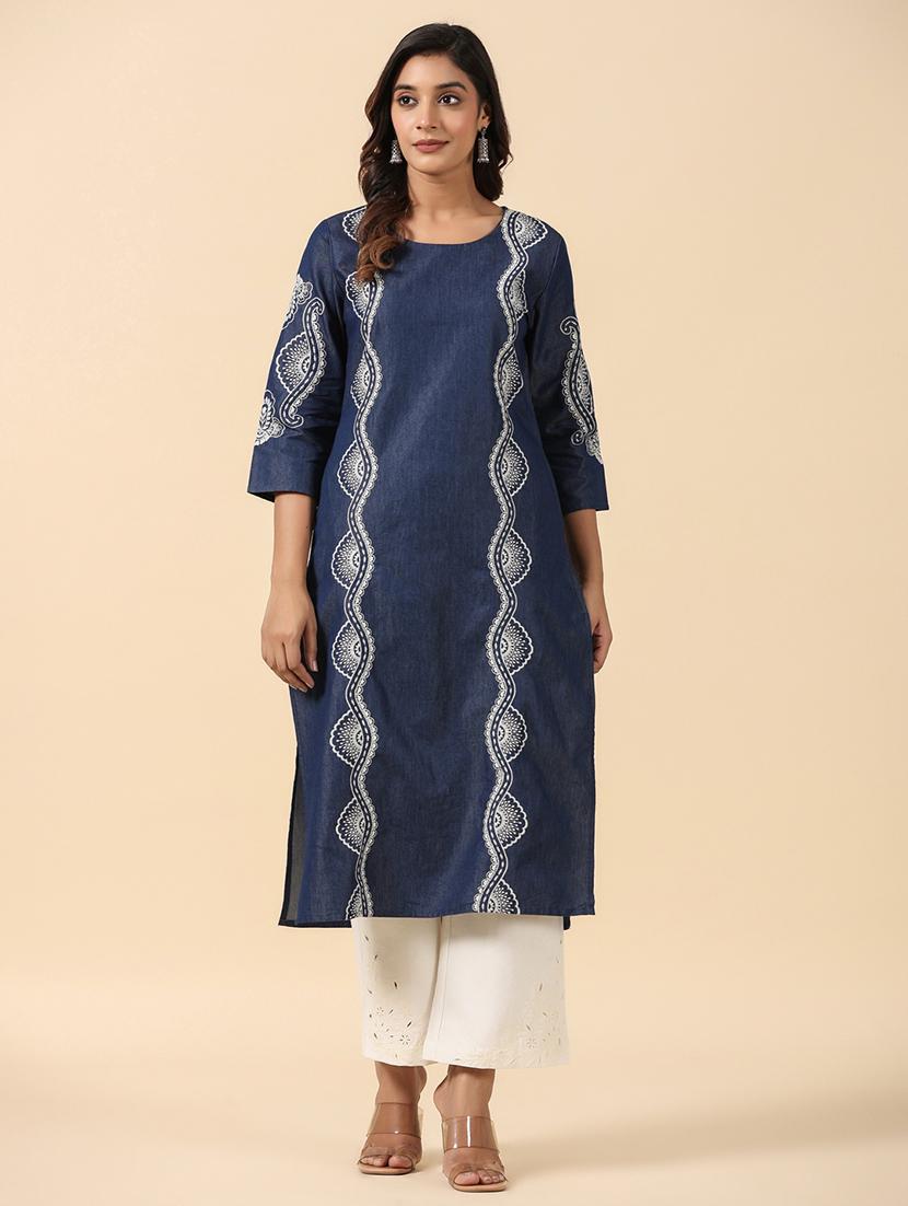 women three quarter sleeve straight kurta