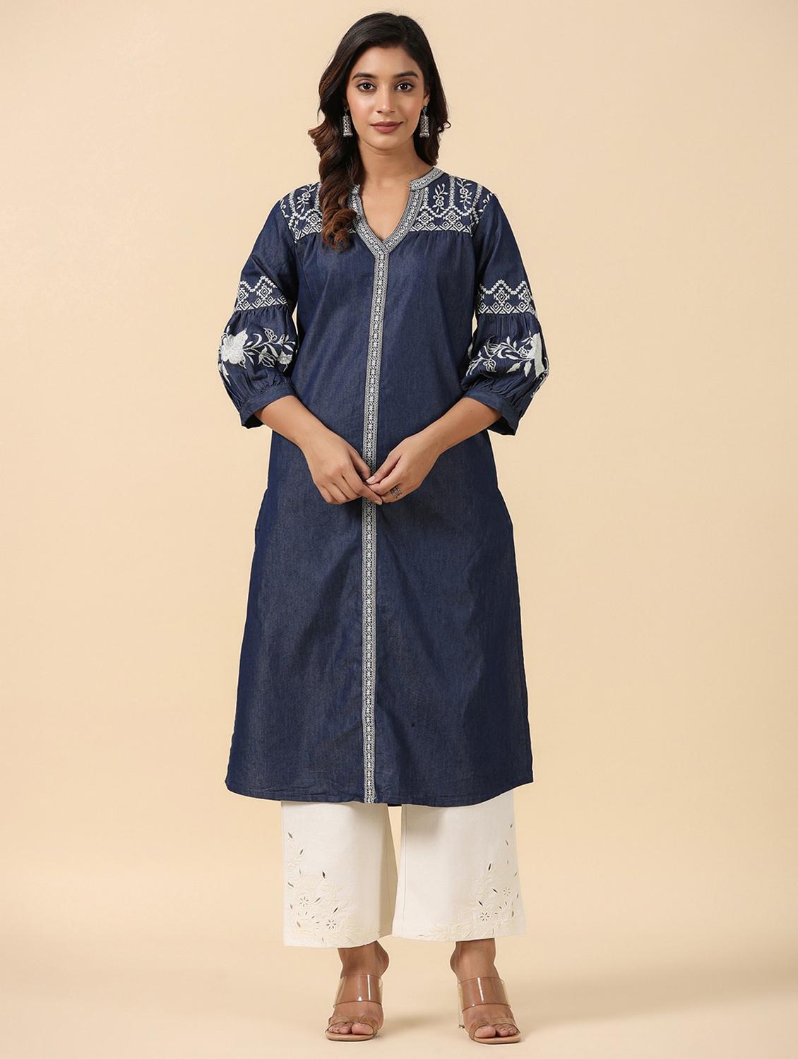 women three quarter sleeve a-line kurta