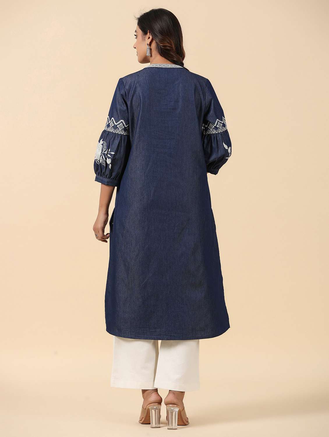 women three quarter sleeve a-line kurta - 21195481 - Standard Image - 3
