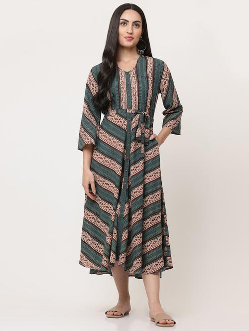green cotton a-line dress - 21195630 - Standard Image - 0