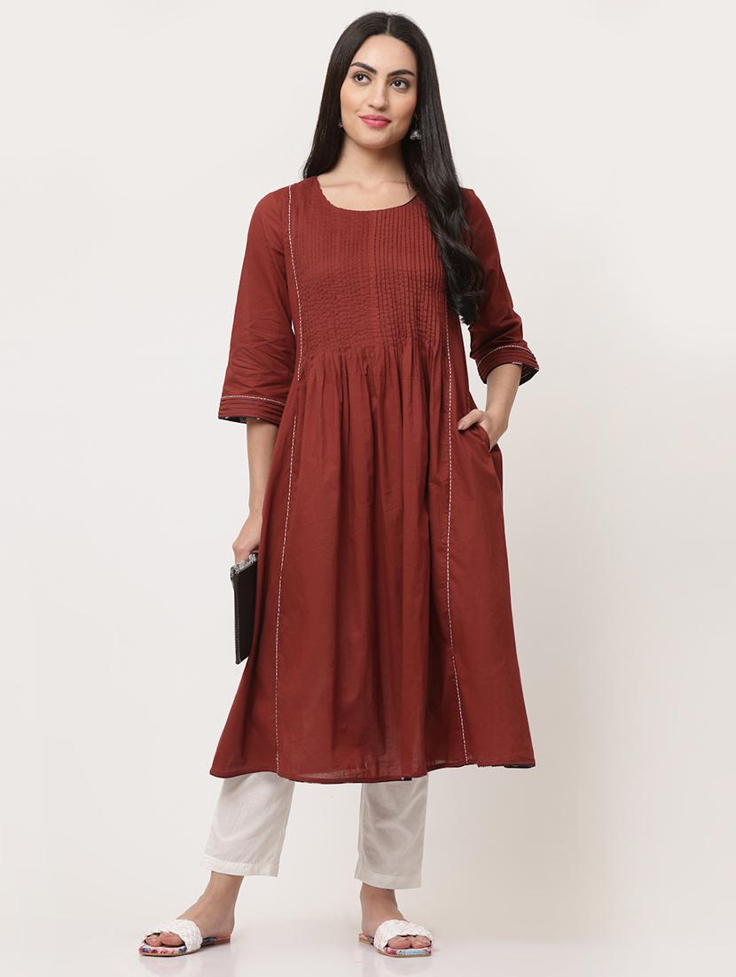 maroon cotton a-line kurta