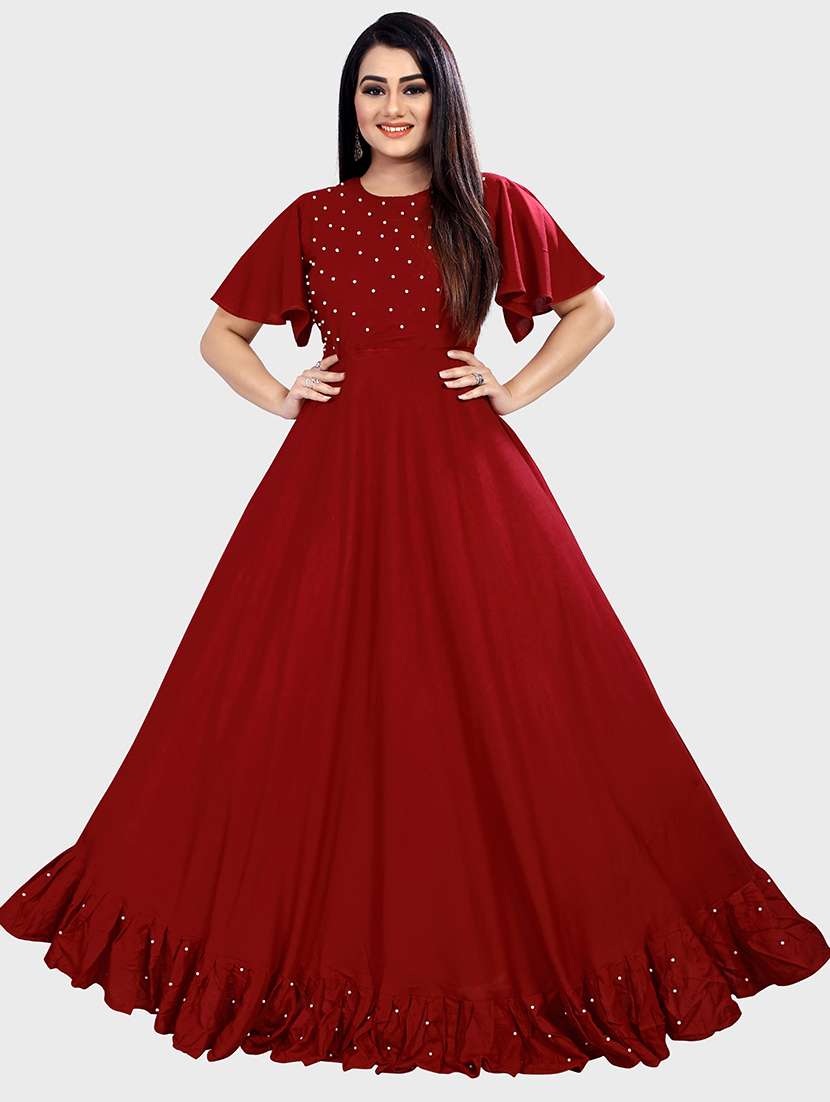 maroon rayon anarkali gown