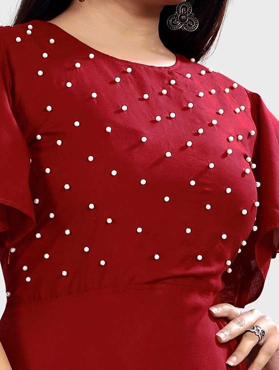 maroon rayon anarkali gown - 21198139 -  Standard Image - 3