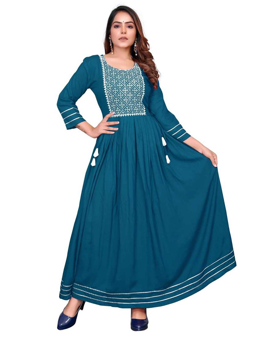 blue rayon anarkali gown - 21198142 -  Zoom Image - 0
