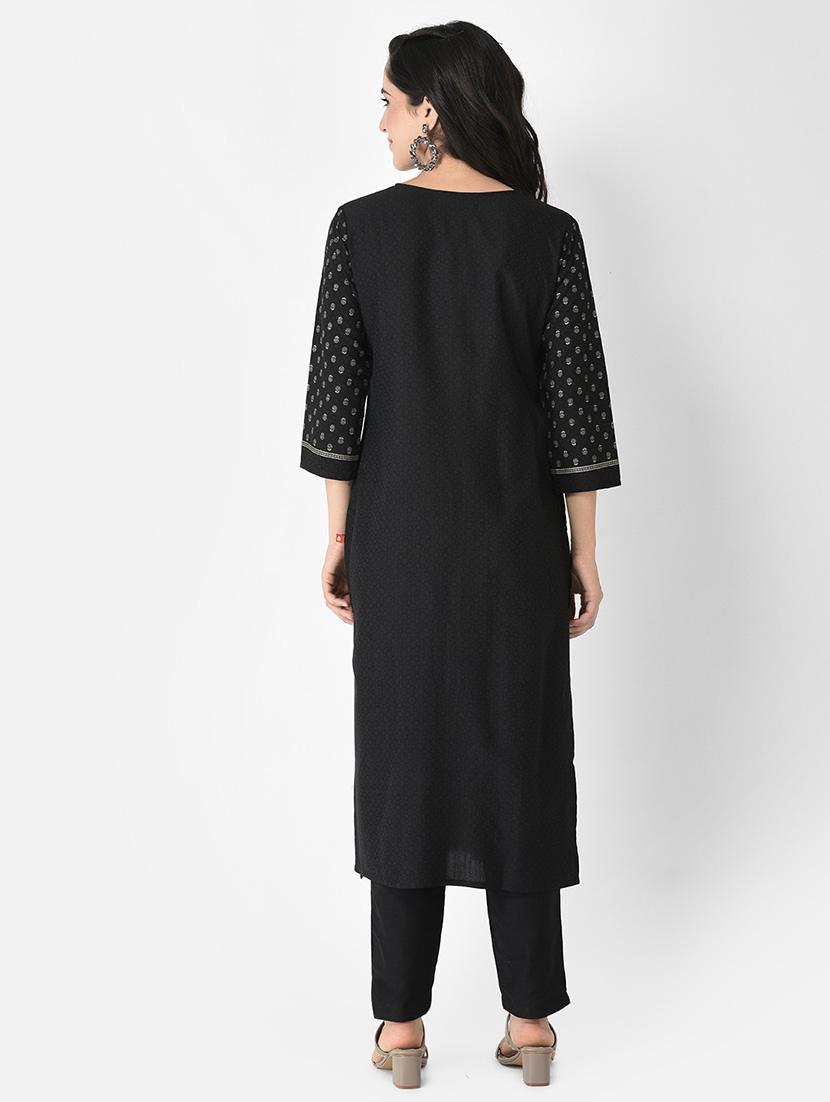 women three quarter sleeve straight kurta - 21219841 - Standard Image - 3