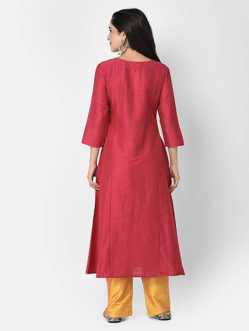 women three quarter sleeve a-line kurta - 21219846 -  Standard Image - 3