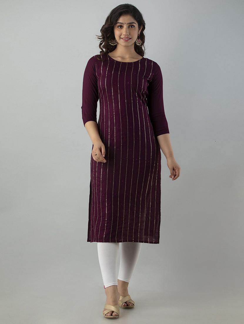 red rayon straight kurta - 21219885 -  Zoom Image - 0