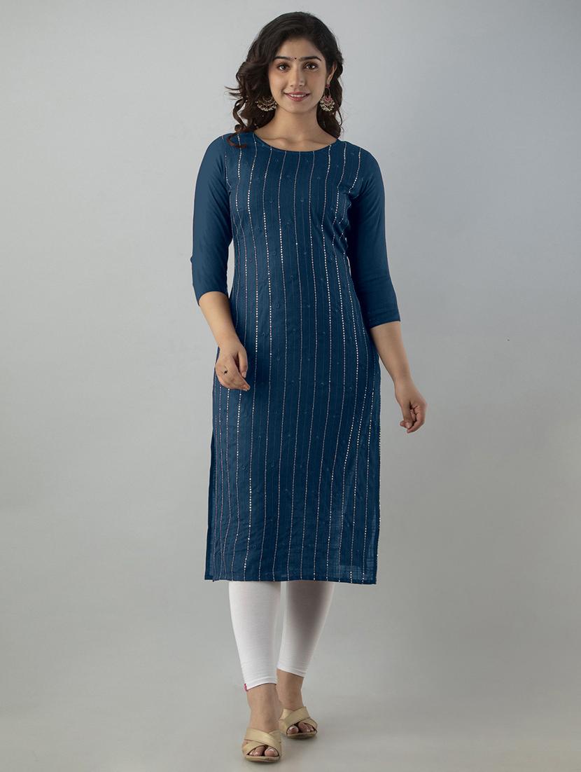 teal rayon straight kurta - 21219886 - Zoom Image - 0