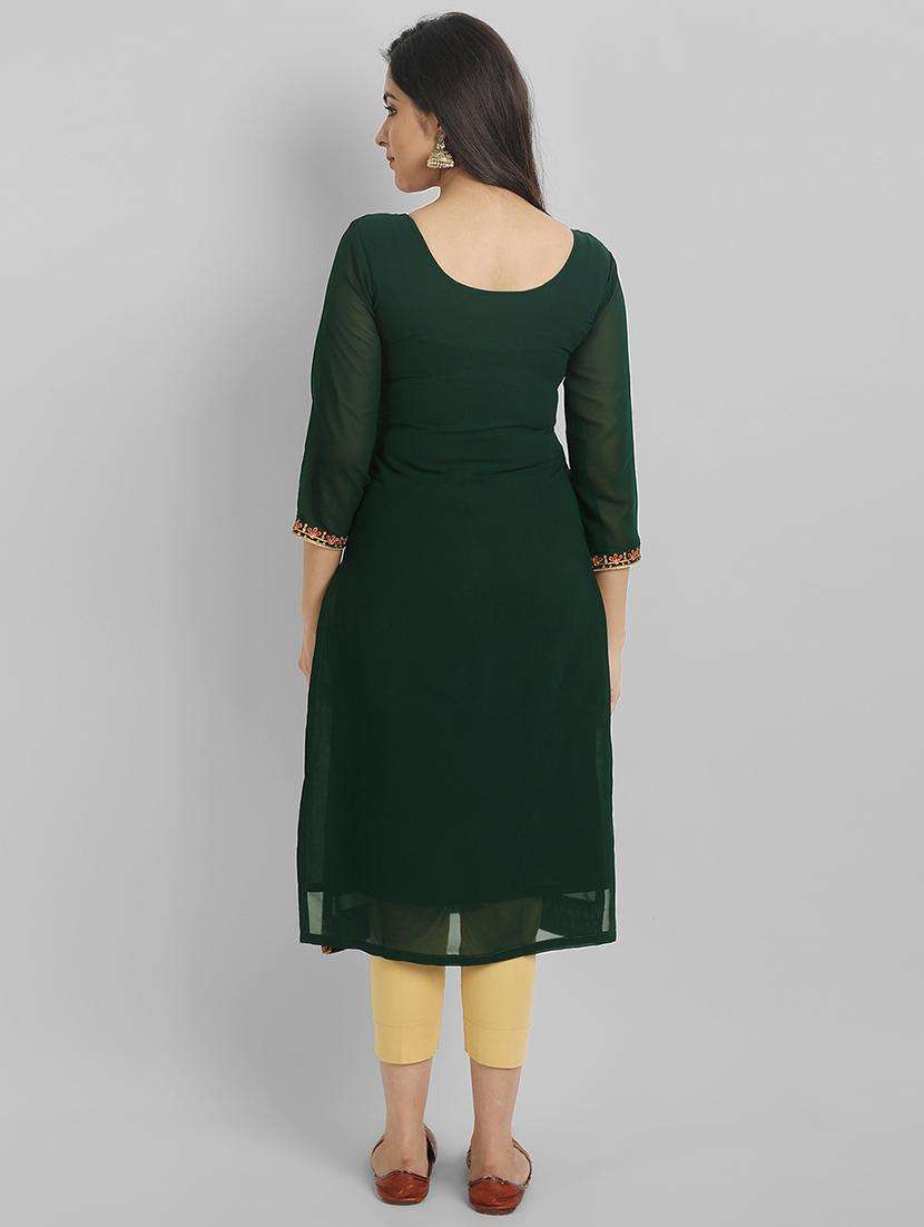 women three quarter sleeve straight kurta - 21219905 -  Standard Image - 3