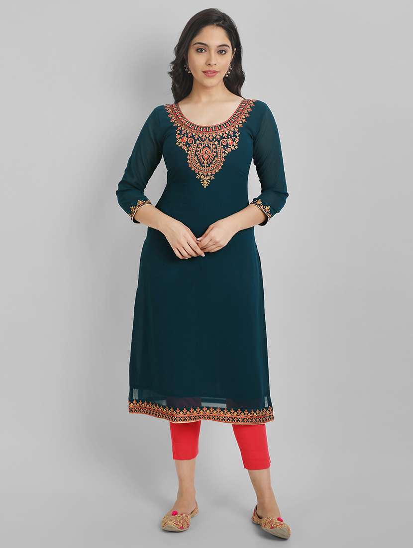 women three quarter sleeve straight kurta