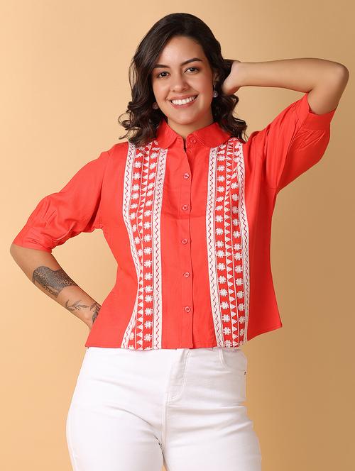 women red cotton regular top - 21220895 - Standard Image - 0
