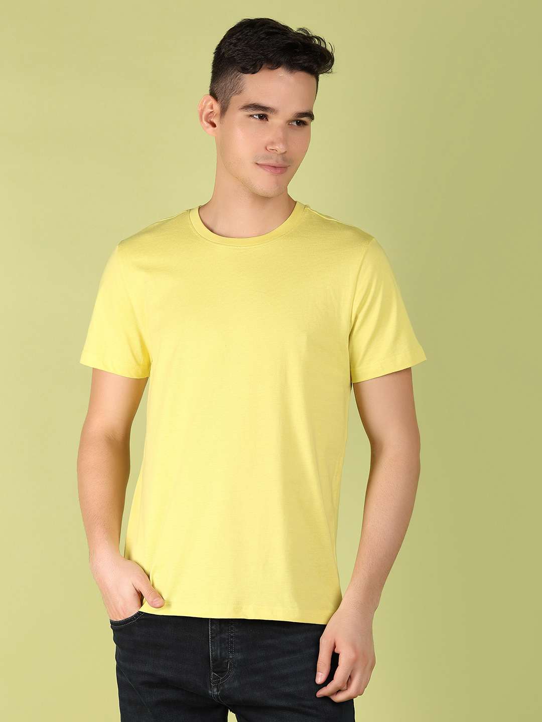 yellow cotton front print tshirt - 21220924 - Zoom Image - 0
