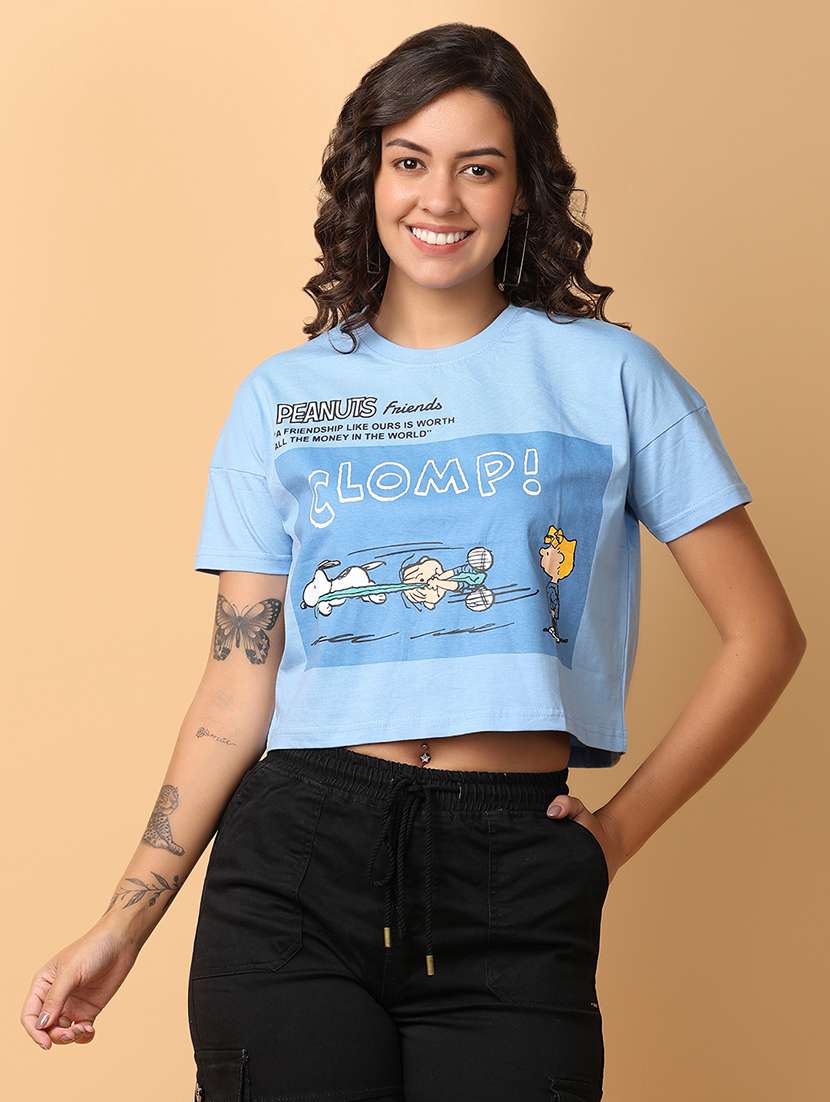 women blue cotton regular t-shirt