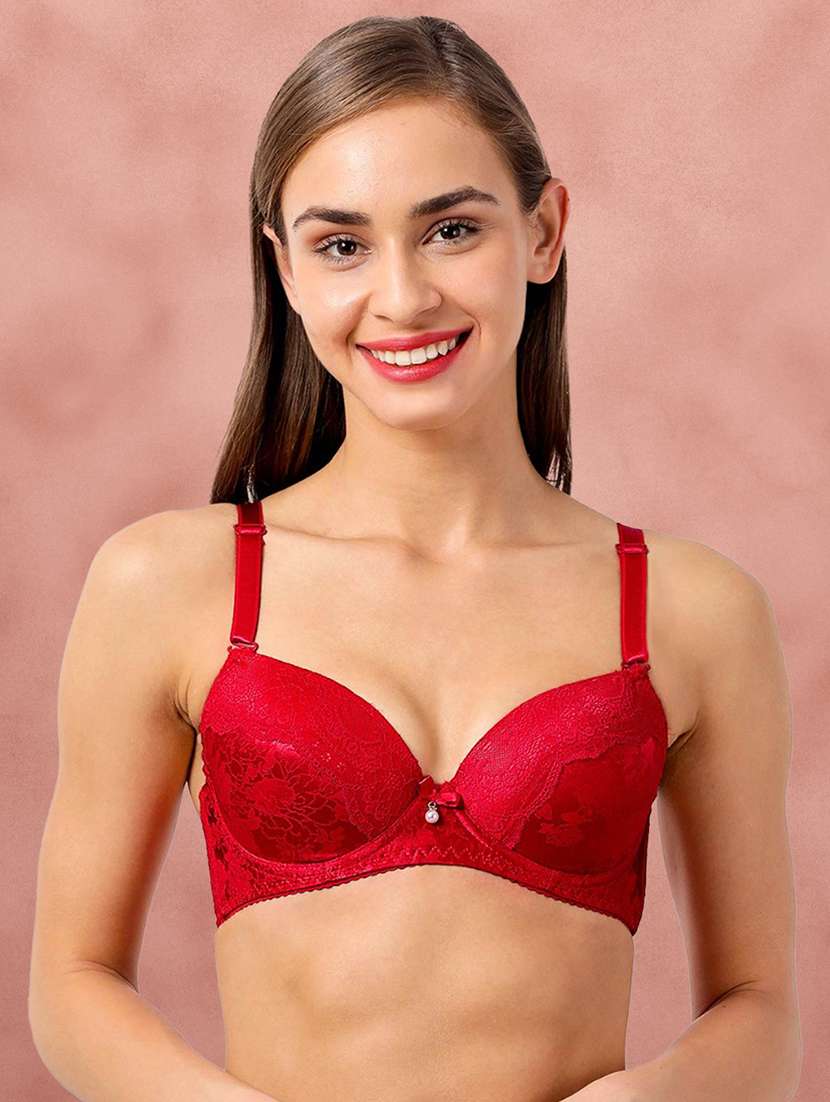 red satin balconette bra