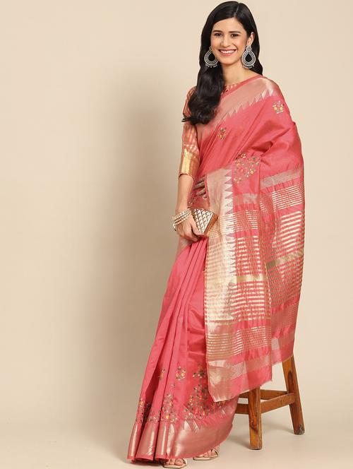 peach embroidered saree with blouse - 21221234 - Standard Image - 0