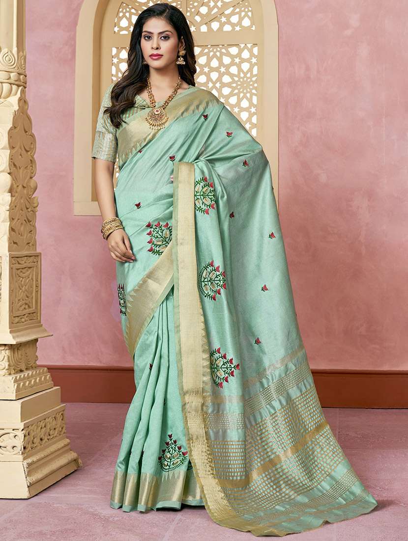 light blue embroidered saree with blouse - 21221237 - Zoom Image - 0