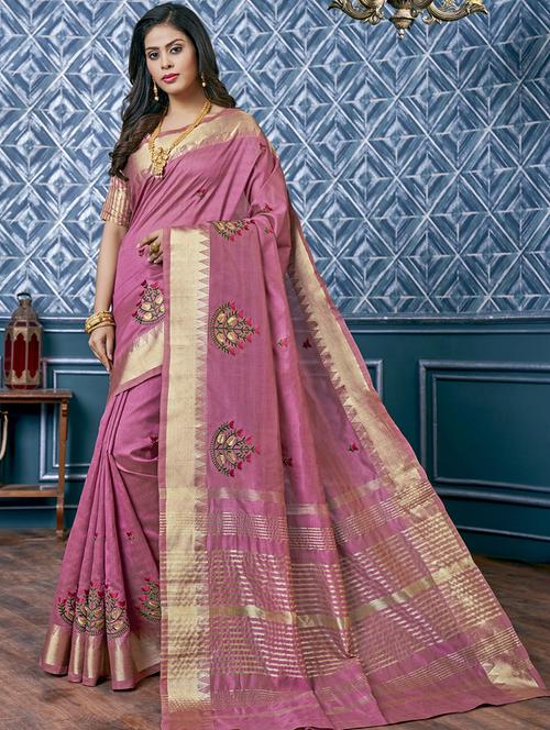lavender embroidered saree with blouse - 21221240 - Standard Image - 0