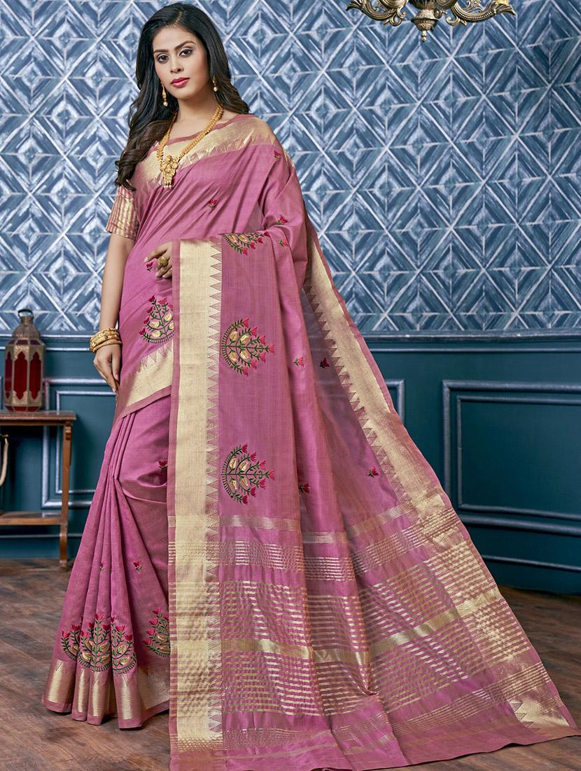 lavender embroidered saree with blouse - 21221240 - Zoom Image - 0