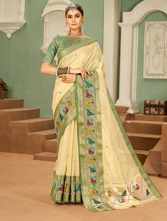 off white jacquard embroidered saree - 21221242 - Zoom Image - 0