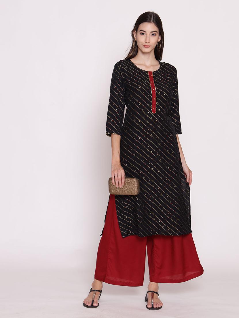 women black printed round neck kurta palazzo set - 21221438 - Zoom Image - 0