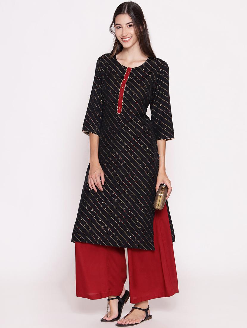women black printed round neck kurta palazzo set - 21221438 - Standard Image - 3