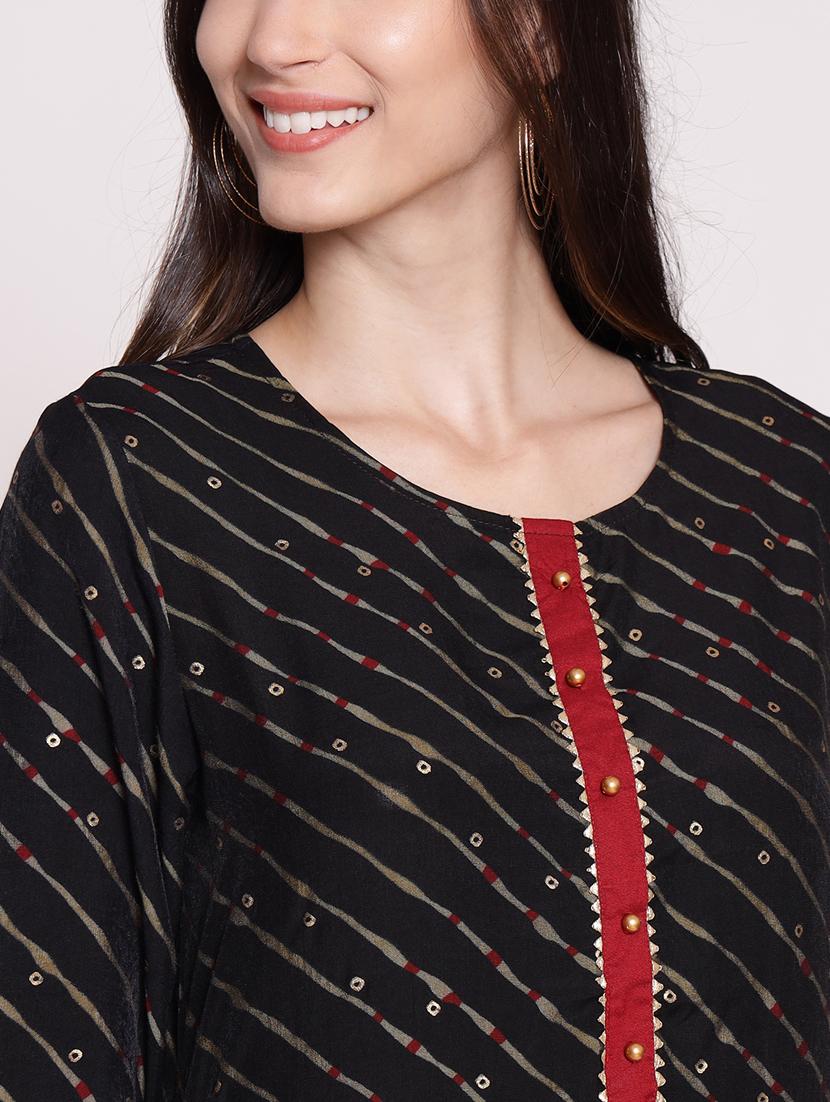 women black printed round neck kurta palazzo set - 21221438 - Standard Image - 5
