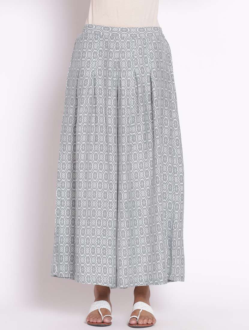 women grey floral mandarin neck kurta palazzo set - 21221440 -  Standard Image - 5