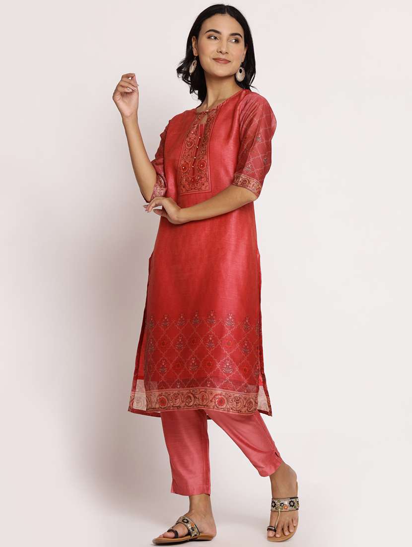 women three quarter sleeve kurta pant with dupatta set - 21221442 - Standard Image - 3