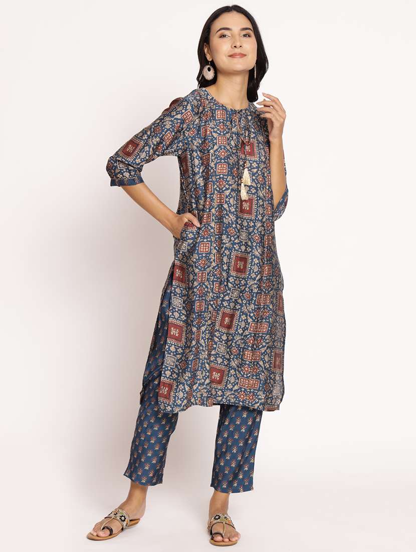 navy blue kurta & pant set - 21221447 -  Zoom Image - 0