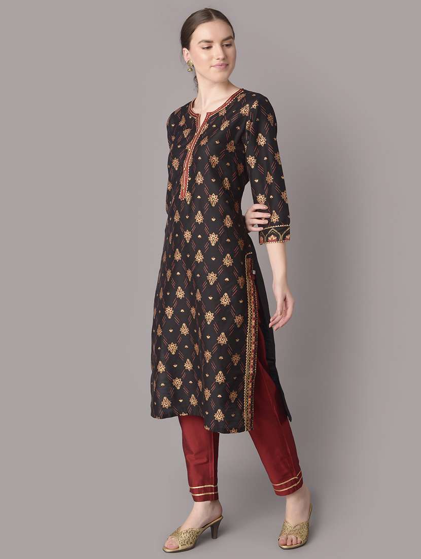 women black printed notch neck kurta pant set - 21221463 -  Standard Image - 3