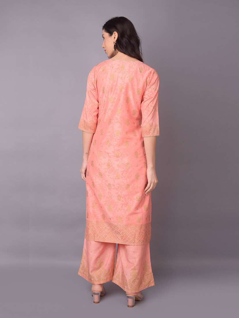 women peach self design kurta palazzo set - 21221467 -  Standard Image - 5