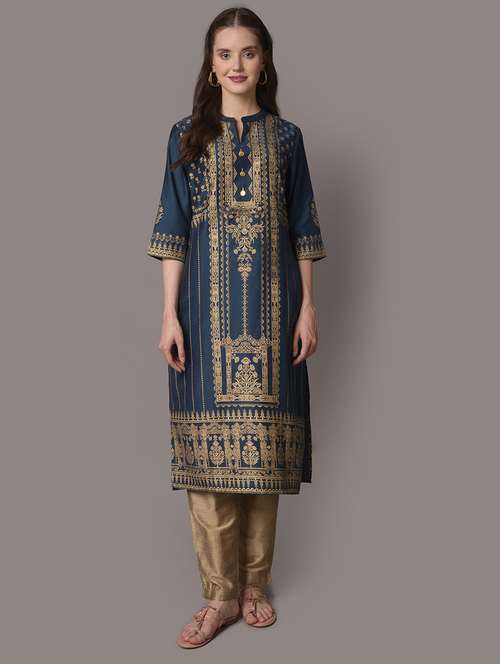 women three quarter sleeve straight kurta - 21221474 -  Standard Image - 0