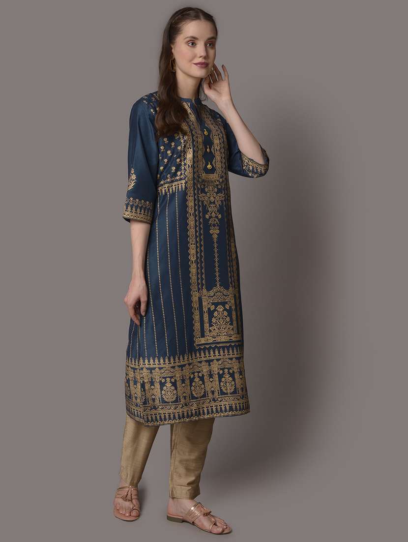 women three quarter sleeve straight kurta - 21221474 -  Standard Image - 3